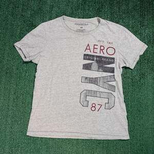 Y2K Aeropostale Men's Grey 'AERO-NY 87' Graphic T-Shirt Medium